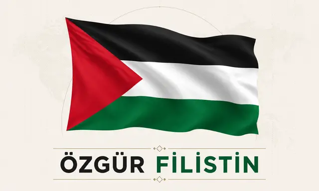 İsrail T&uuml;rk konsoloslukları ve vek&acirc;letname rehberi i&ccedil;in &Ouml;zg&uuml;r Filistin yazılı Filistin bayrağı