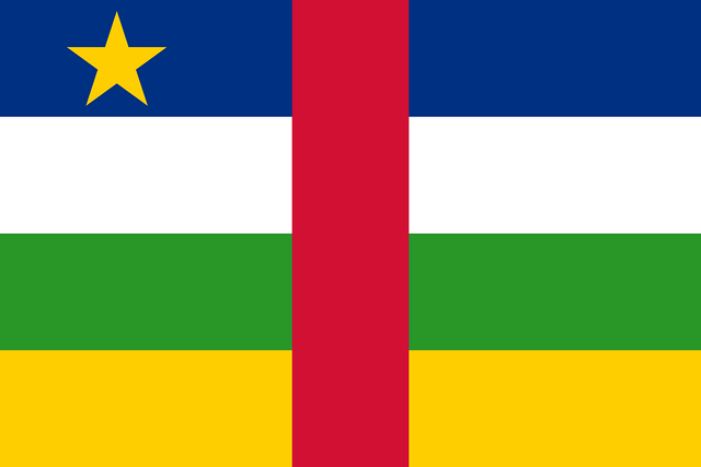 Orta Afrika Cumhuriyeti T&uuml;rk konsoloslukları ve vek&acirc;letname rehberi i&ccedil;in Orta Afrika Cumhuriyeti bayrağı