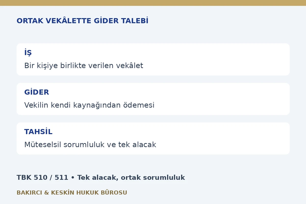 Birlikte vekâlet verenlerden gider ve avans talep dilekçesi: TBK 510 ve 511, tek alacak ve ortak sorumluluk