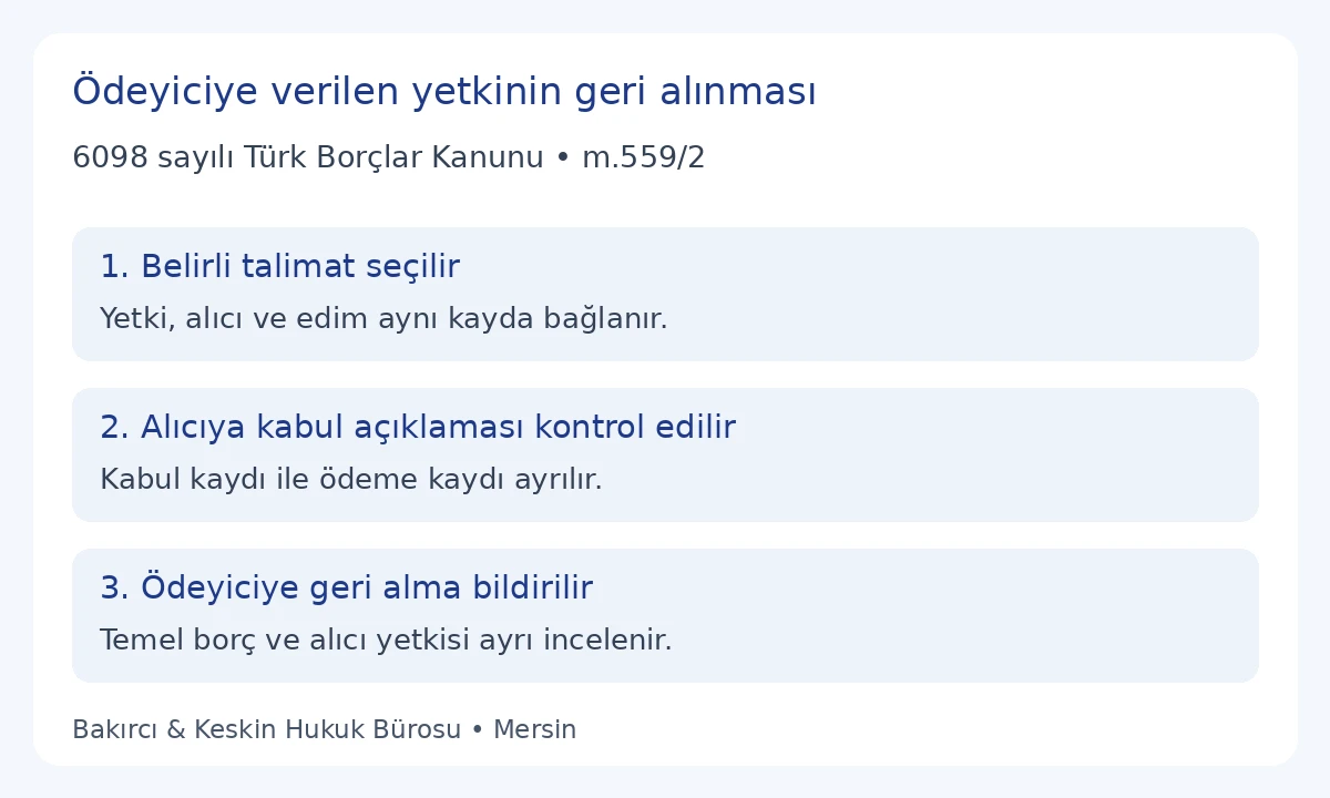 TBK 559/2 kapsamında havale talimatının belirlenmesi, kabul kaydının kontrol&uuml; ve &ouml;deyiciye geri alma bildirimi