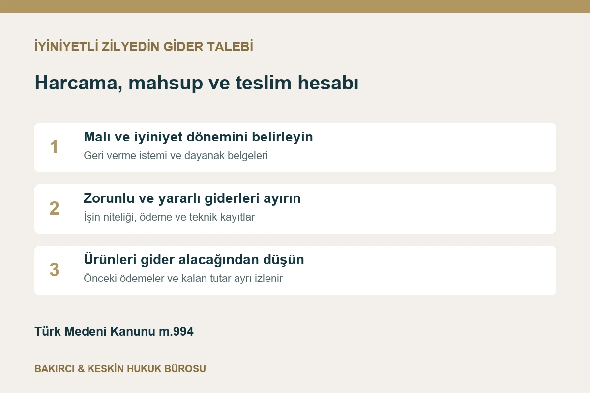 İyiniyetli zilyedin gider talebinde mal kimliği, harcama ayrımı ve &uuml;r&uuml;n mahsubu