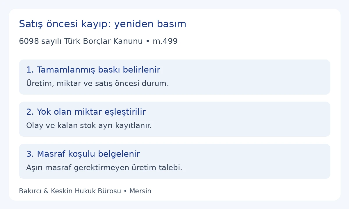 TBK 499 kapsamında tamamlanmış baskı, satış &ouml;ncesi yok olma ve aşırı masraf gerektirmeyen yeniden basım