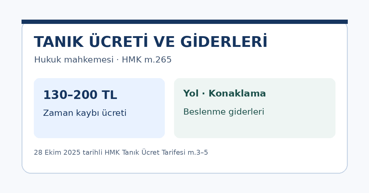 HMK 265 uyarınca hukuk mahkemesinde tanık &uuml;creti ve belgeli seyahat giderleri