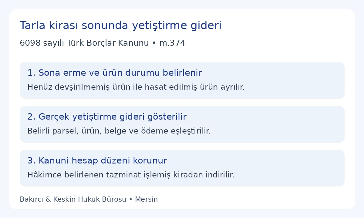 TBK 374 kapsamında kira sonunda devşirilmemiş &uuml;r&uuml;n, ger&ccedil;ek yetiştirme gideri ve işlemiş kira hesabı