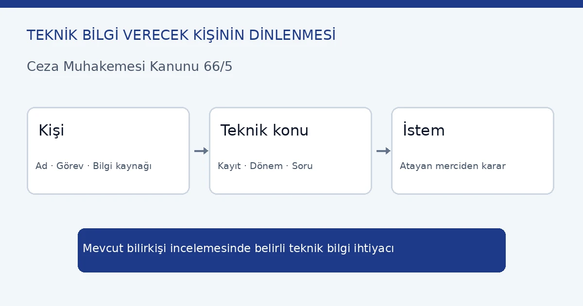Teknik bilgi verecek kişinin dinlenmesi dilekçesi CMK 66/5 kişi ve inceleme sorusu bağlantısı