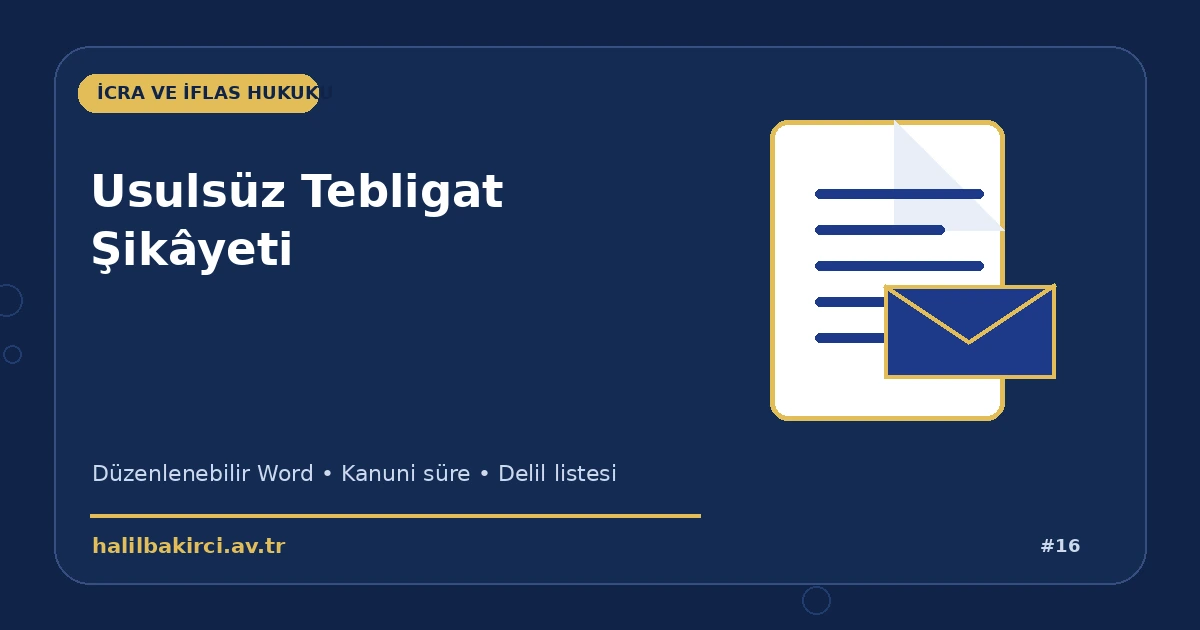 Usulsüz Tebligat Şikâyeti Word indir – İcra ve İflas Hukuku başvuru ve kanun maddeleri