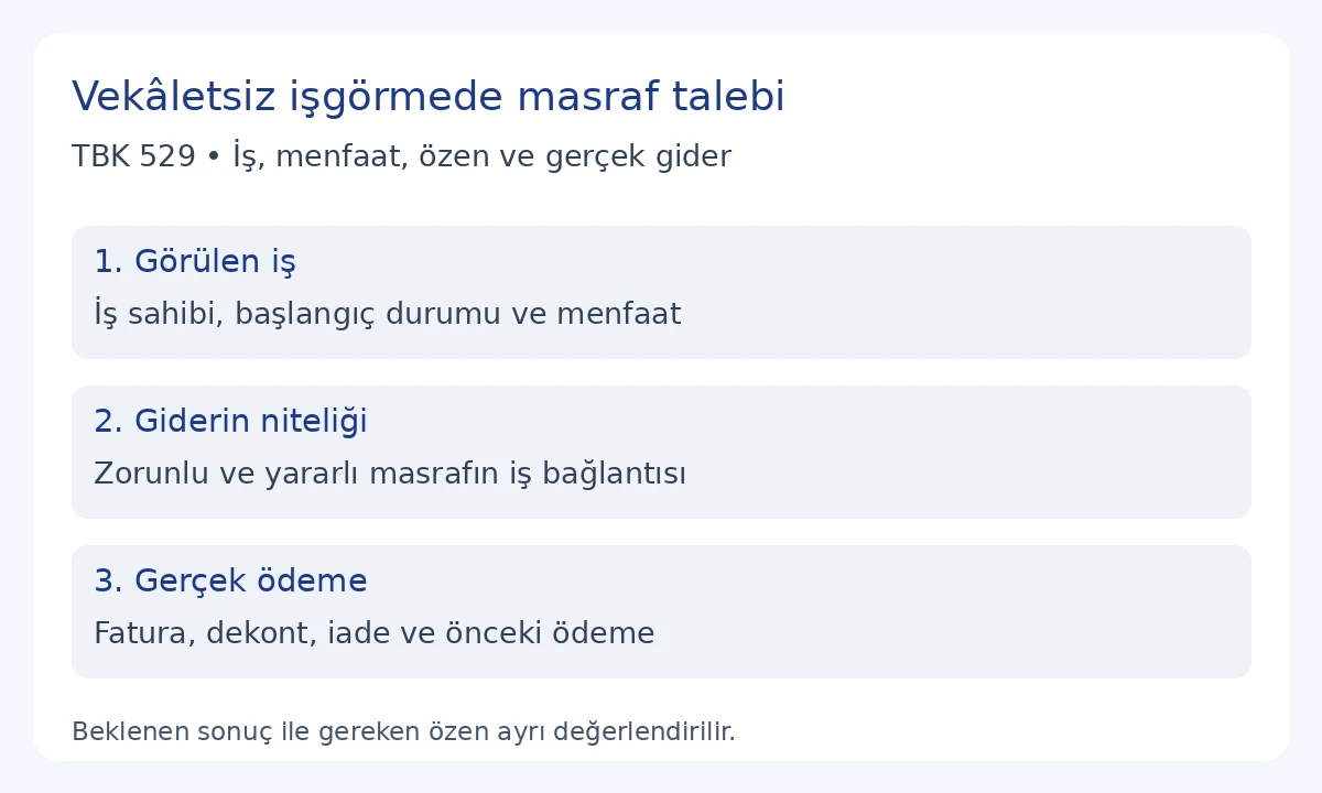 TBK 529 kapsamında vekâletsiz işgörmede iş, menfaat, özen ve masraf belgeleri