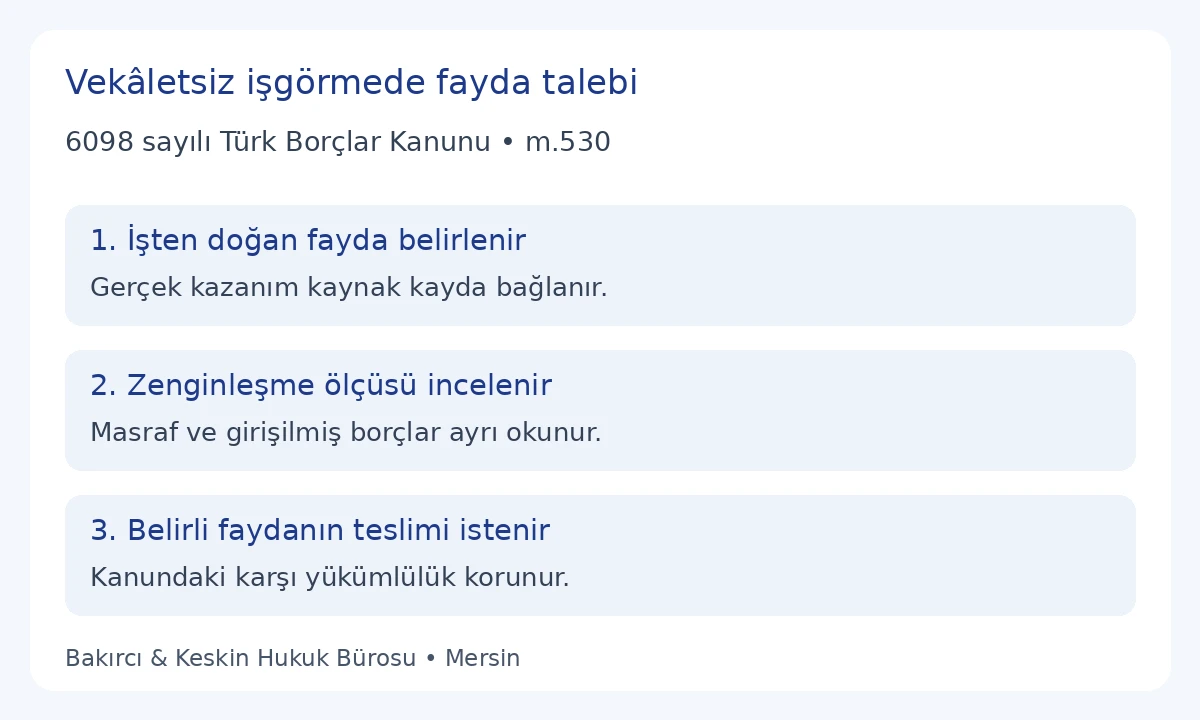 TBK 530 işg&ouml;rmeden doğan fayda, iş sahibinin zenginleşmesi ve ilgili masraf bor&ccedil; incelemesi