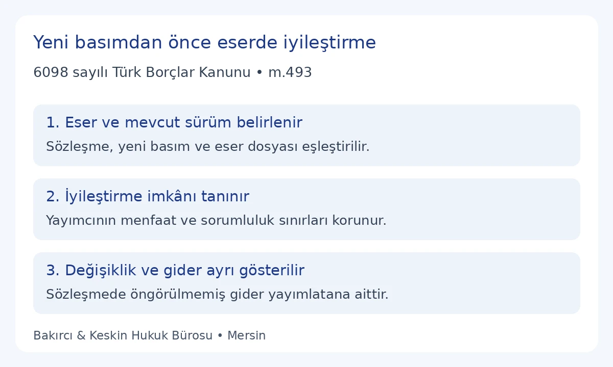 TBK 493 yeni basım &ouml;ncesi eser iyileştirme talebinde s&uuml;r&uuml;m, değişiklik ve gider kontrol&uuml;