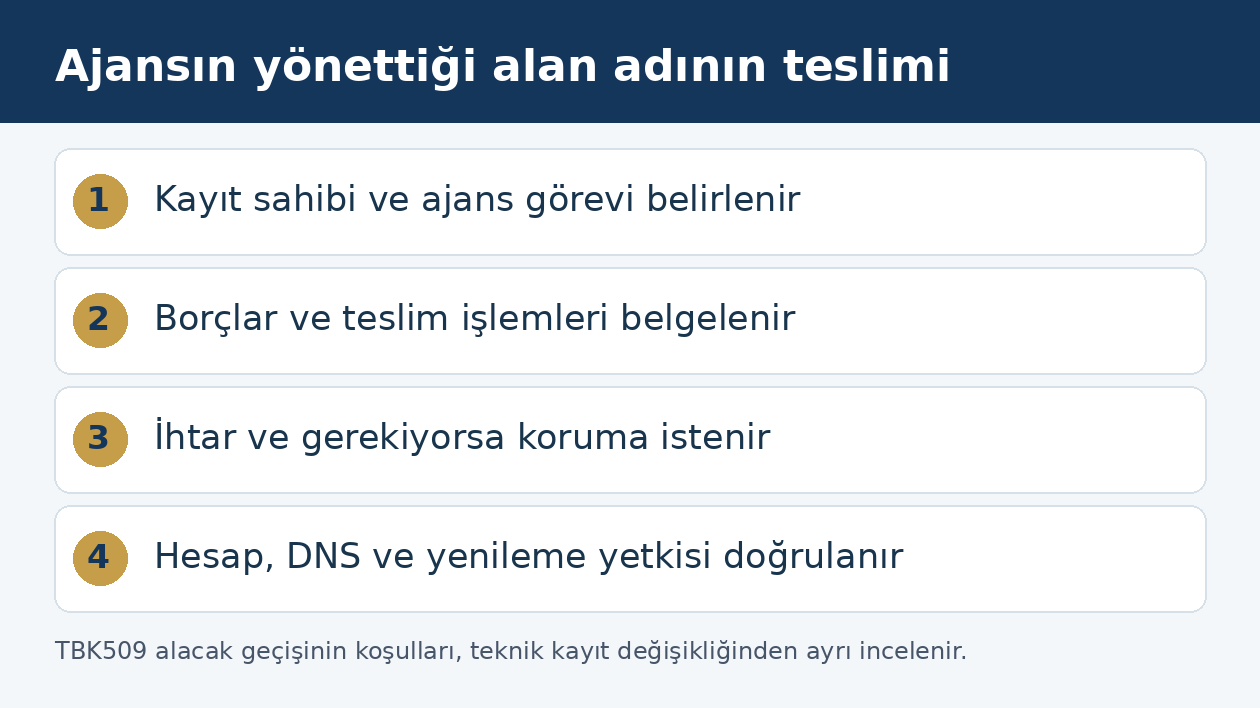 Ajans tarafından yönetilen şirket alan adının belgeli teslimi ve kayıt kontrolü süreci