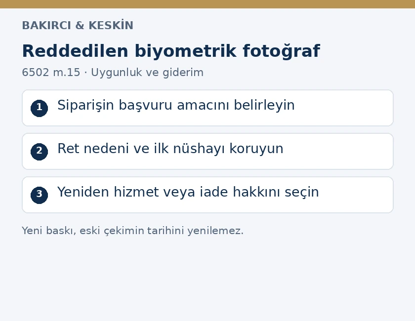 Reddedilen biyometrik fotoğrafta başvuru amacı, ret delili ve tüketici hakkının seçimi