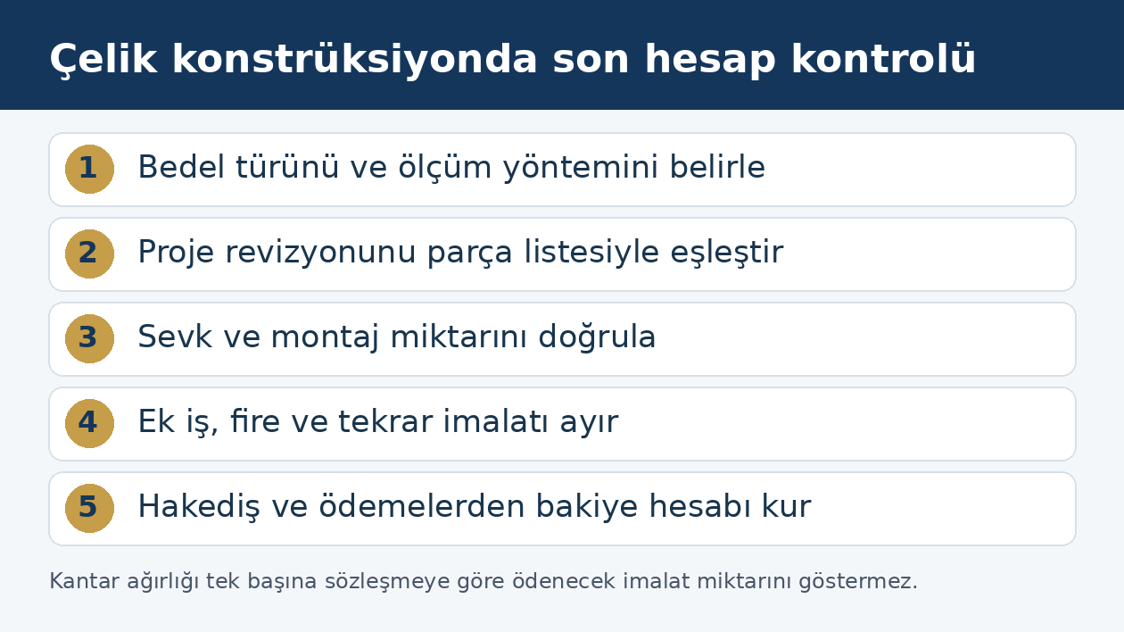 Çelik konstrüksiyon metraj ve tonaj uyuşmazlığında hesap denetimi