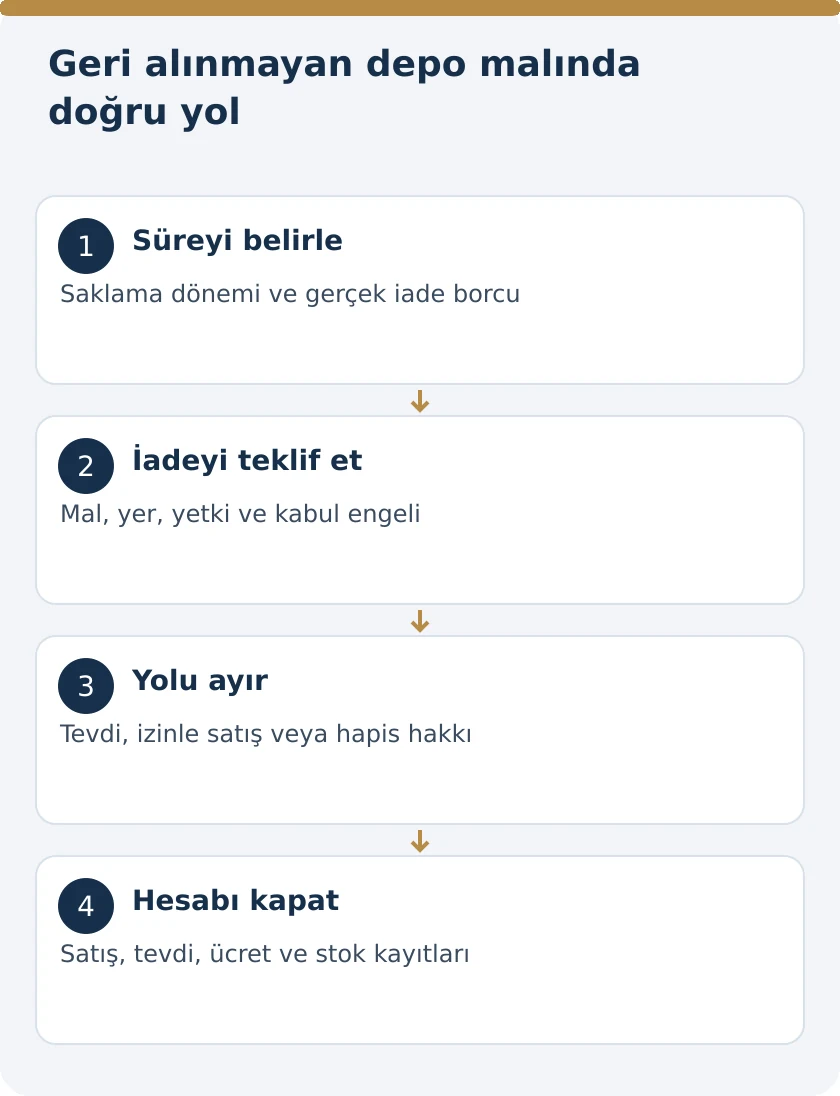 Depodan Teslim Alınmayan Mallar Satılabilir mi? S&uuml;re, Tevdi ve Hapis Hakkı &ndash; kanuni koşullar şeması