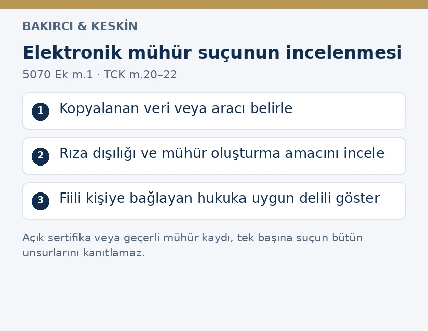 Elektronik m&uuml;h&uuml;r su&ccedil;unda veri veya ara&ccedil;, rıza ve ama&ccedil;, kişiye bağlı delil incelemesi