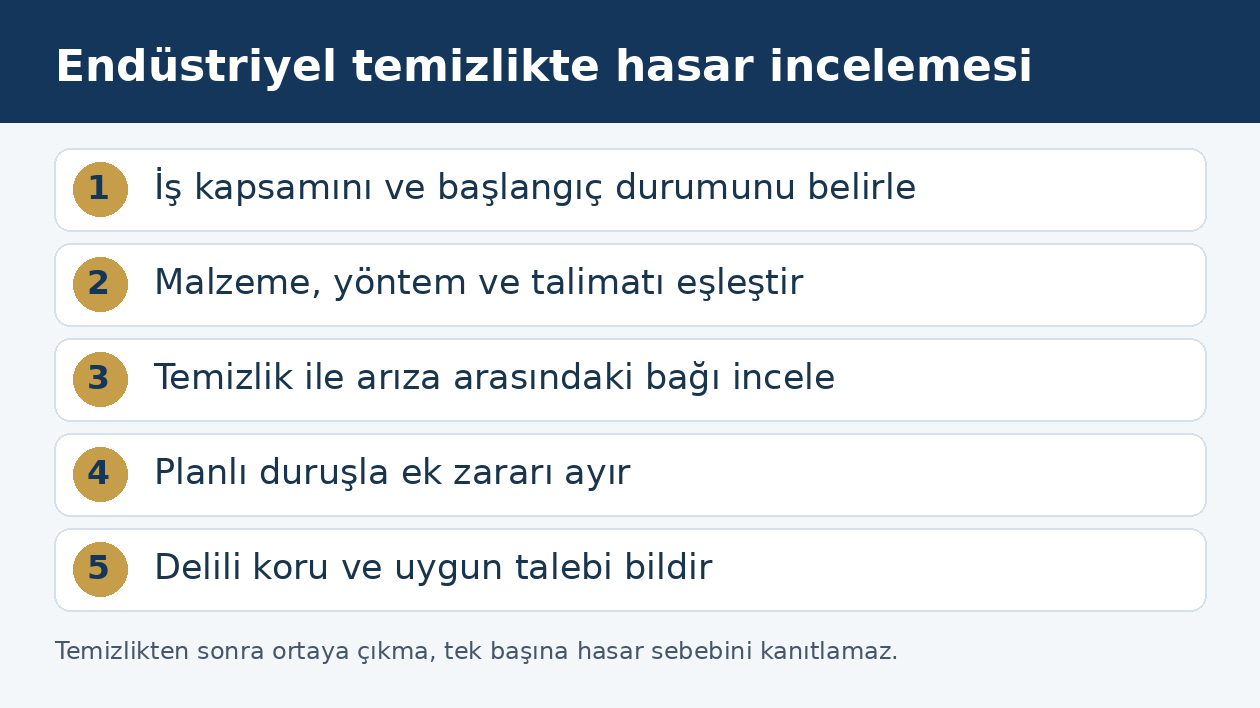 Fabrika temizliğinde kapsam, y&ouml;ntem, arıza sebebi, duruş ve talep sırası