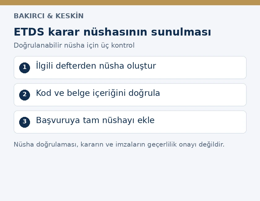 ETDS karar n&uuml;shasının oluşturulması, kodla doğrulanması ve başvuru dosyasına eklenmesi