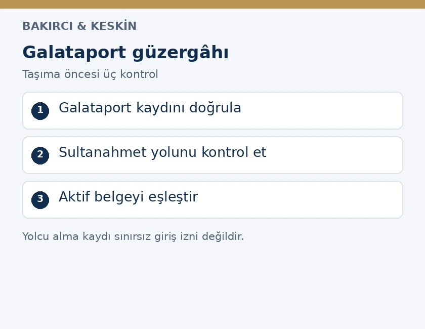 Galataport turizm g&uuml;zerg&acirc;hında &ouml;zel kayıt, Sultanahmet yol kısıtı ve aracın aktif izin belgesinin birlikte kontrol&uuml;