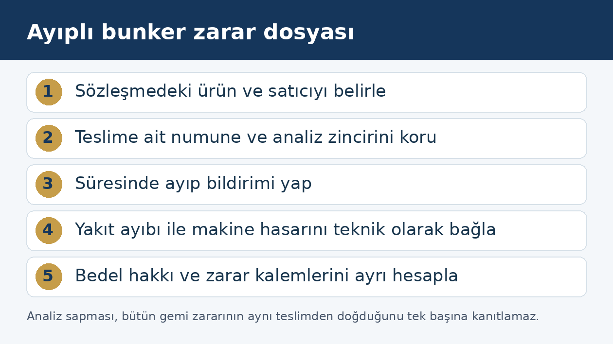 Ayıplı gemi yakıtı talebinde ürün tanımı, numune, ihbar, nedensellik ve zarar hesabı