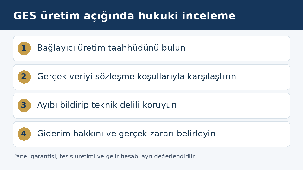 GES üretim garantisi karşılanmadığında taahhüt, veri, ayıp bildirimi ve giderim incelemesinin sırası