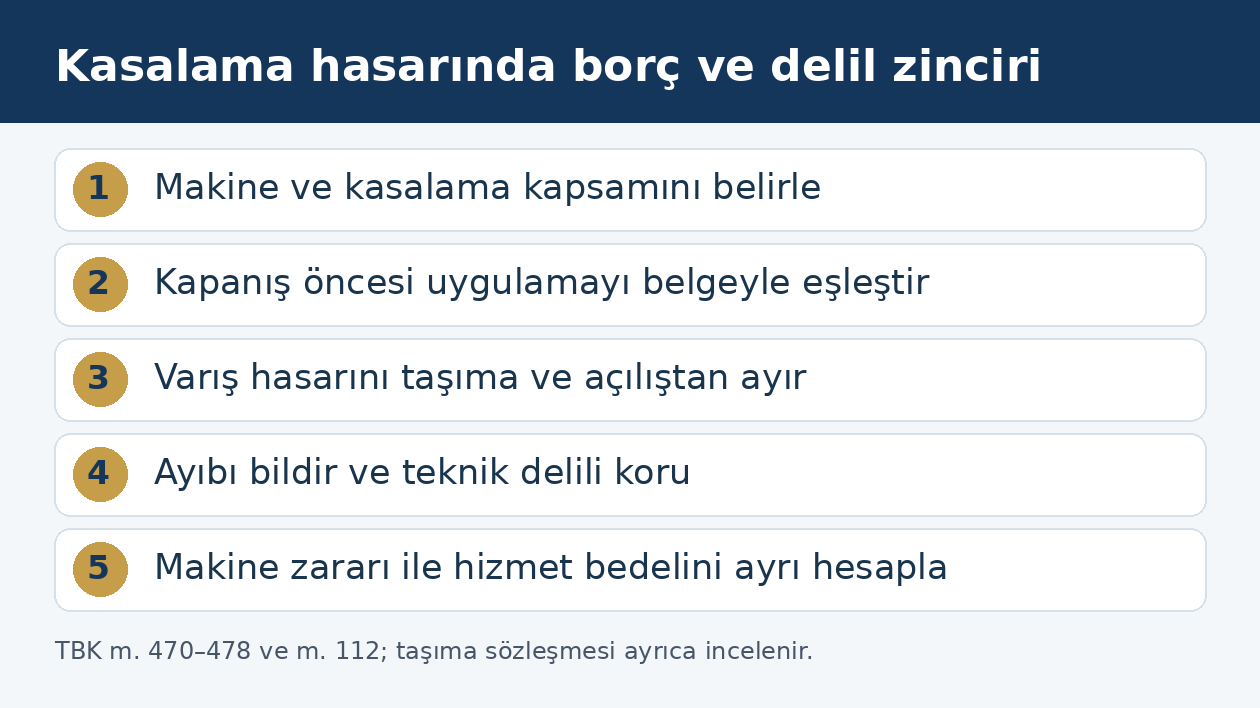 İhracat makinesinde kasalama hasarı i&ccedil;in s&ouml;zleşme, delil ve talep sırası