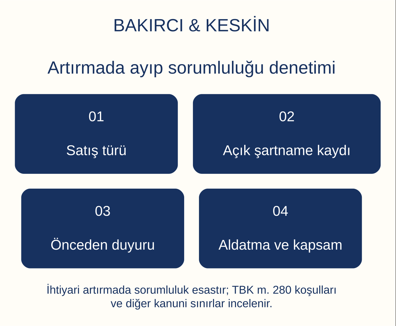 Artırmada ayıp sorumluluğu denetimi: Satış t&uuml;r&uuml;, A&ccedil;ık şartname kaydı, &Ouml;nceden duyuru, Aldatma ve kapsam