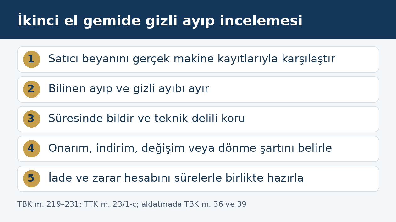 İkinci el ticari gemi satışında motor ge&ccedil;mişinden ayıp hakkı ve tazminat hesabına ilerleyen inceleme