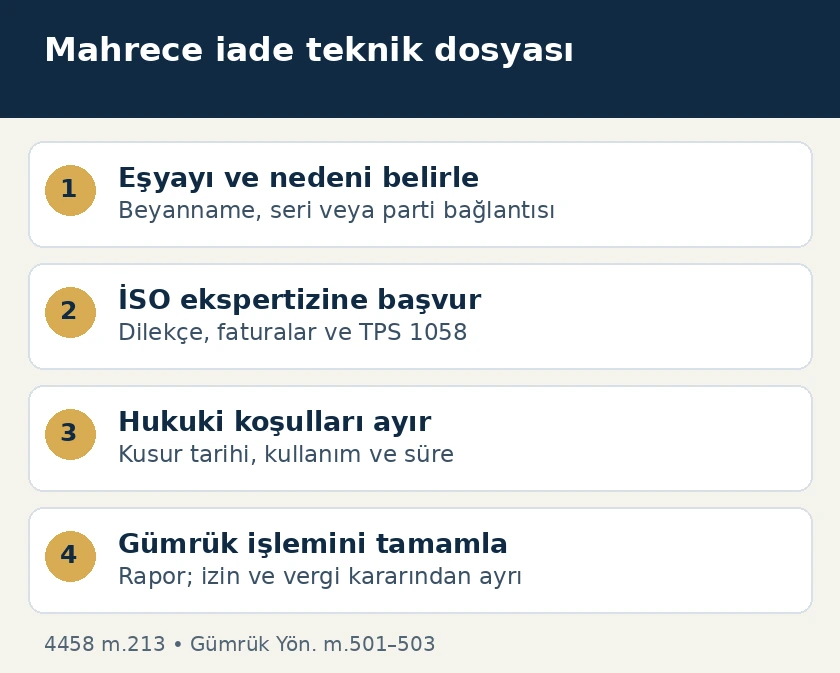 Mahrece iadede ithal eşyanın kimlik ve kusur tespiti, İSO ekspertizi, vergi iadesi şartları ve g&uuml;mr&uuml;k &ccedil;ıkışı ayrımı