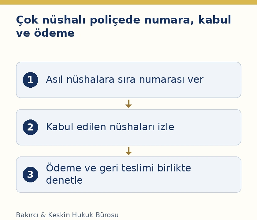 Birden fazla asıl poli&ccedil;e n&uuml;shasında sıra numarası, kabul kaydı ve &ouml;deme sonrası belge iadesi
