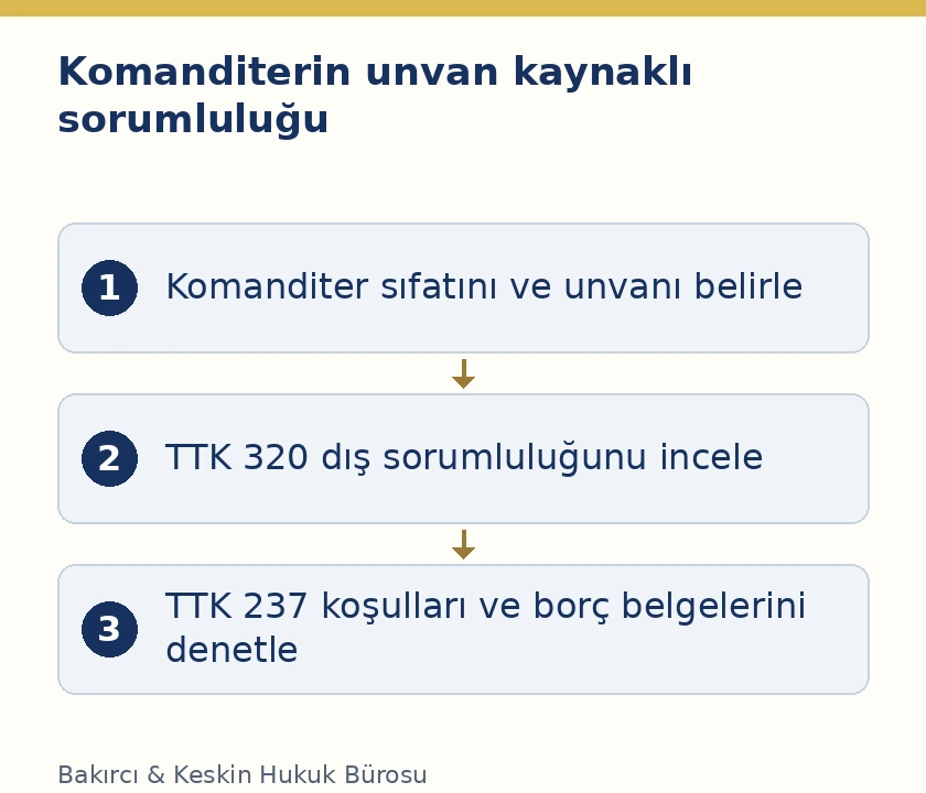 Komanditer sıfatı, ticaret unvanındaki ad ve şirkete başvuru koşulları &uuml;zerinden TTK 320 sorumluluk incelemesi