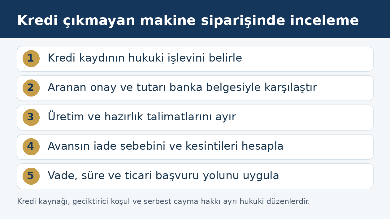 Makine finansmanı sağlanmadığında sipariş ve avans iadesinin aşamaları