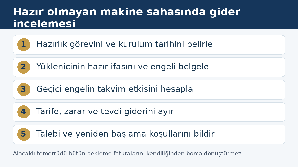 Makine kurulum sahası hazır olmadığında bekleme giderlerinin değerlendirme sırası