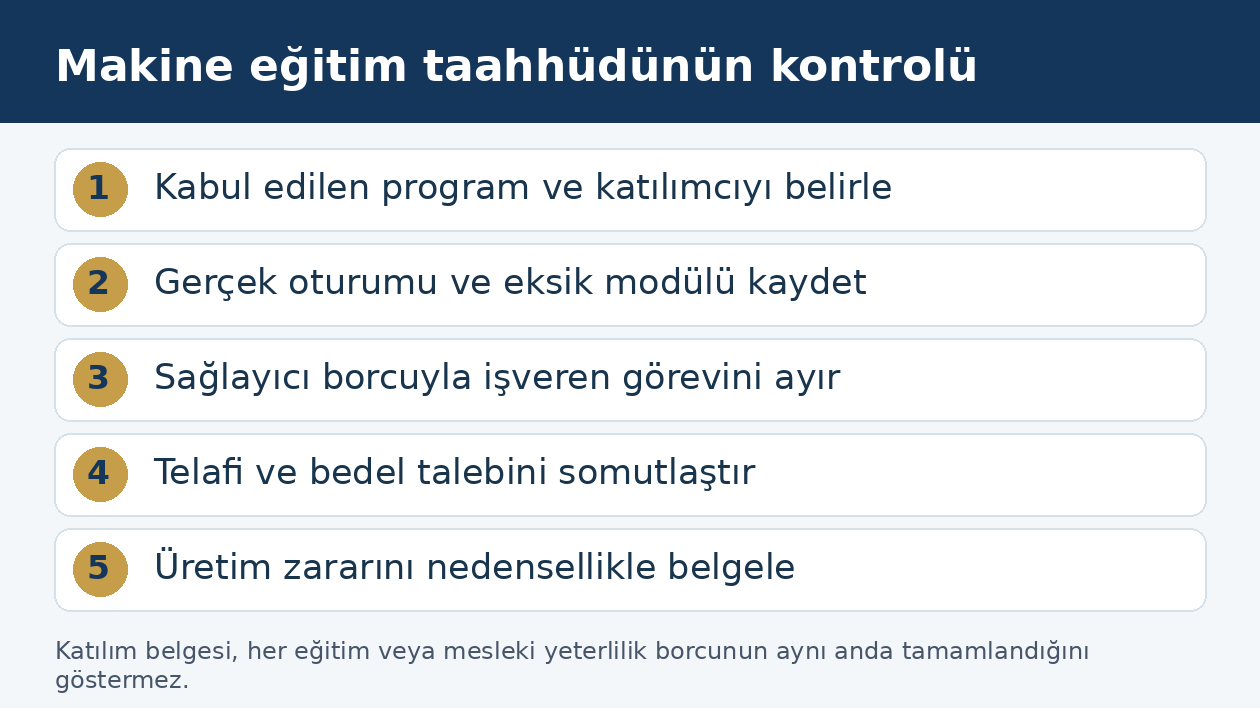 Makine operat&ouml;r eğitiminin verilmemesinde s&ouml;zleşme ve zarar incelemesi