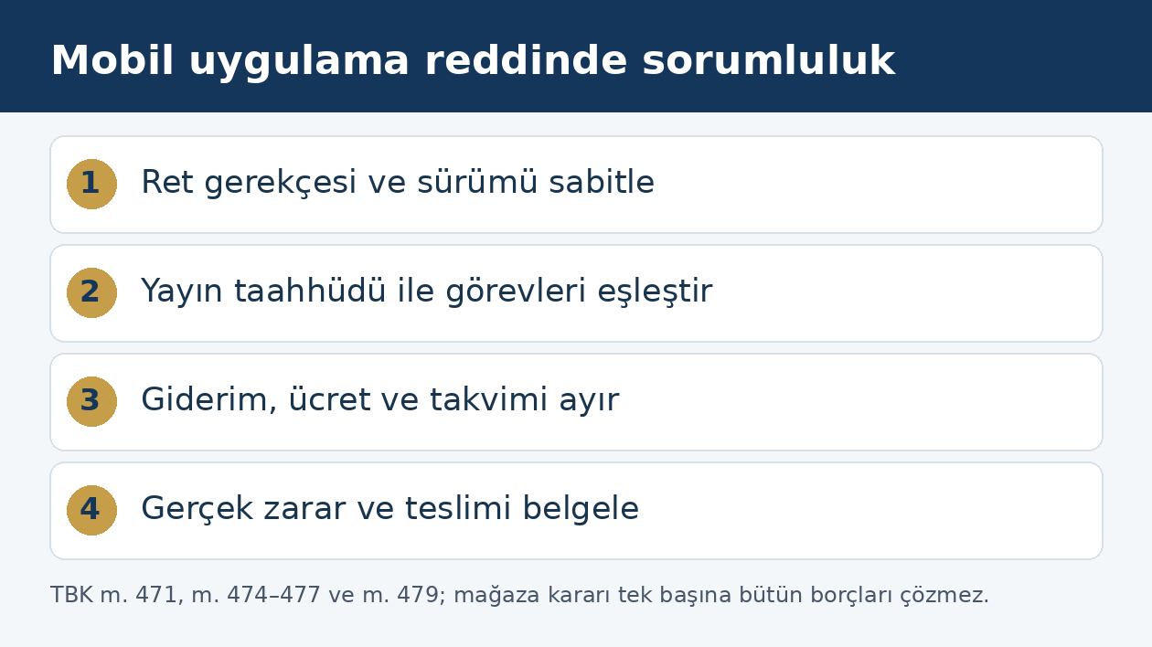 App Store reddinde s&uuml;r&uuml;m, s&ouml;zleşme, d&uuml;zeltme ve bedel inceleme sırası