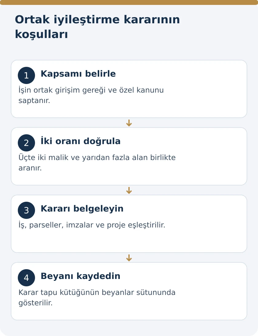 Ortak Arazi İyileştirmesinde Çoğunluk Kararı: TMK 755 Şartları – kanuni koşullar şeması