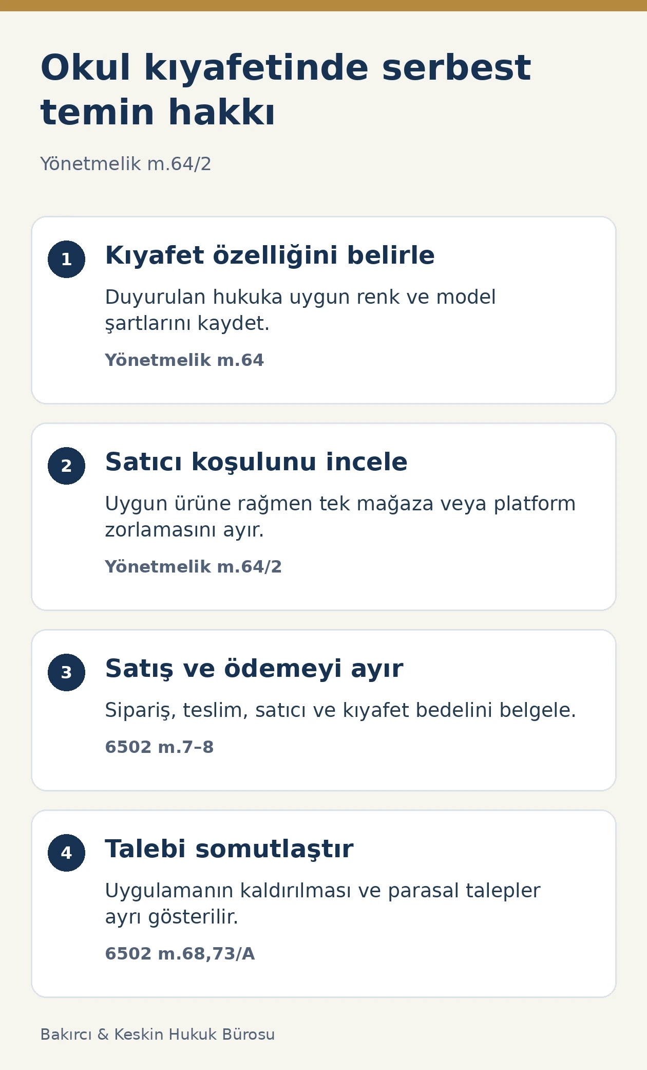 Özel okul kıyafetinde ürün standardı, tek satıcı koşulu, ödeme ve başvuru kontrolleri