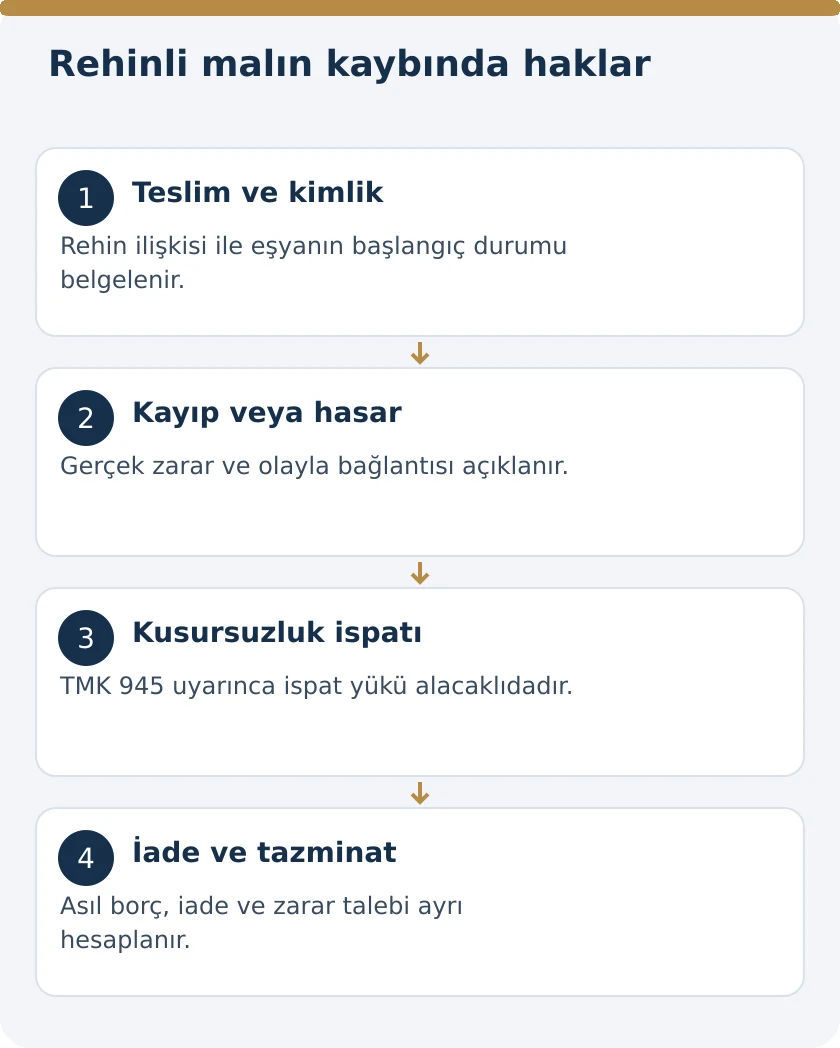 Rehin Olarak Bırakılan Eşya Kaybolursa: Alacaklının Sorumluluğu &ndash; kanuni koşullar şeması