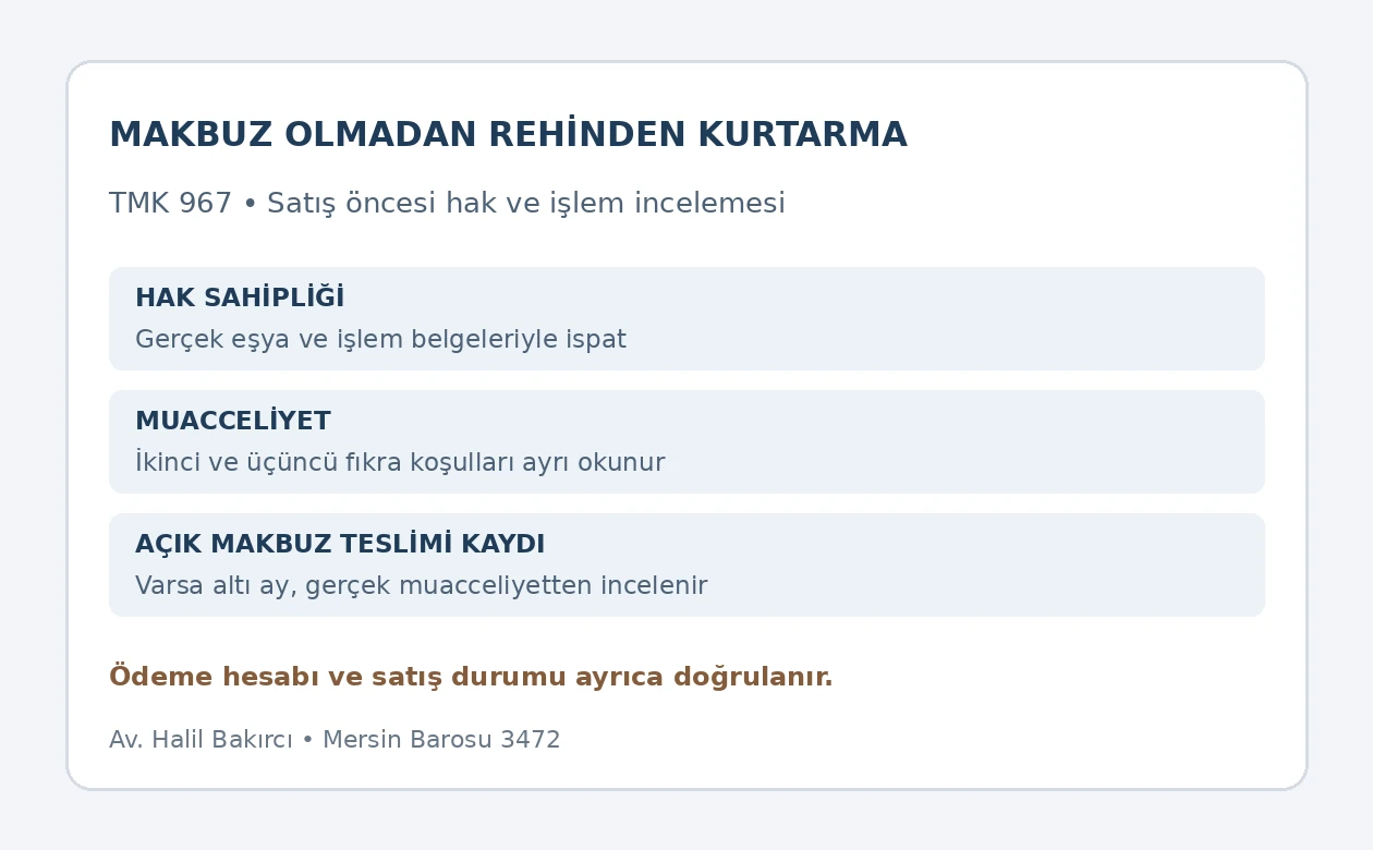 Makbuz sunulamadan rehinli taşınırı kurtarmada hak sahipliği, muacceliyet ve satış durumu