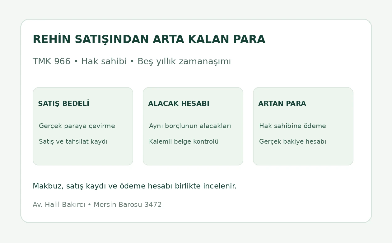 Rehin karşılığı &ouml;d&uuml;n&ccedil;te satış bedeli, işletmenin alacakları ve hak sahibine kalan para