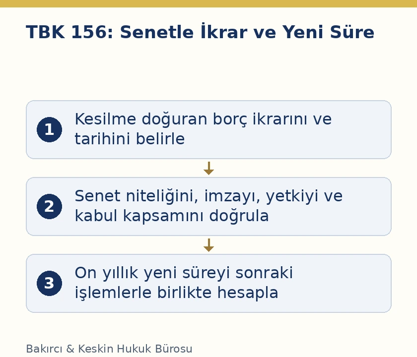 TBK 156 senetle bor&ccedil; ikrarı, imza ve kapsam doğrulaması ile on yıllık yeni zamanaşımı