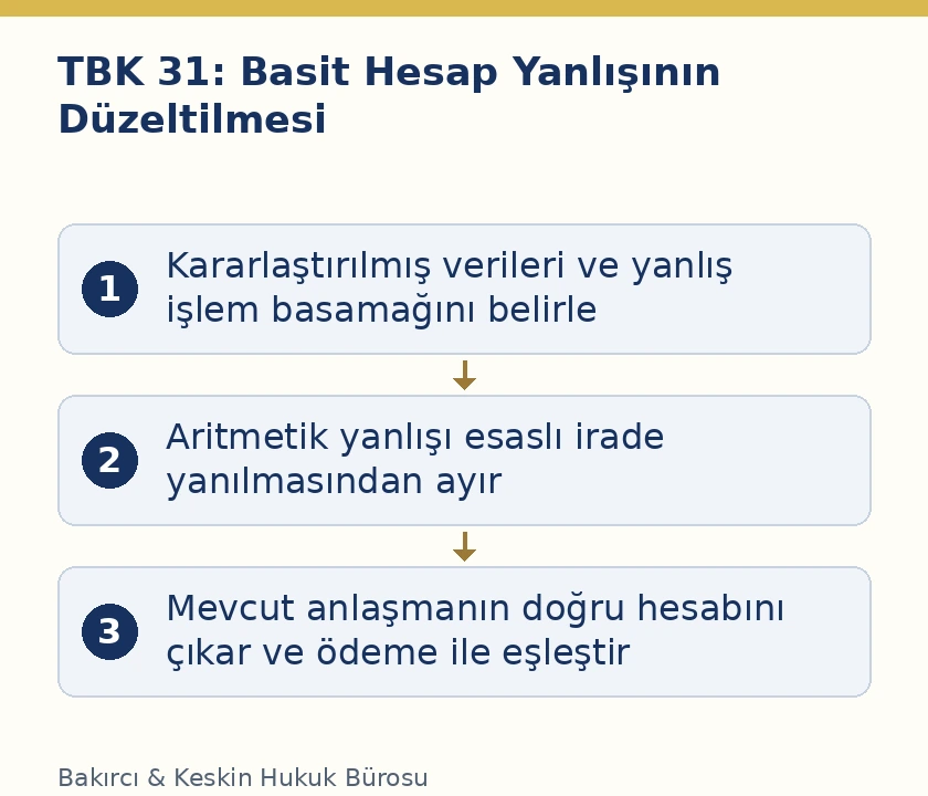 TBK 31 basit hesap yanlışlığının d&uuml;zeltilmesi ve esaslı yanılmadan ayrılması