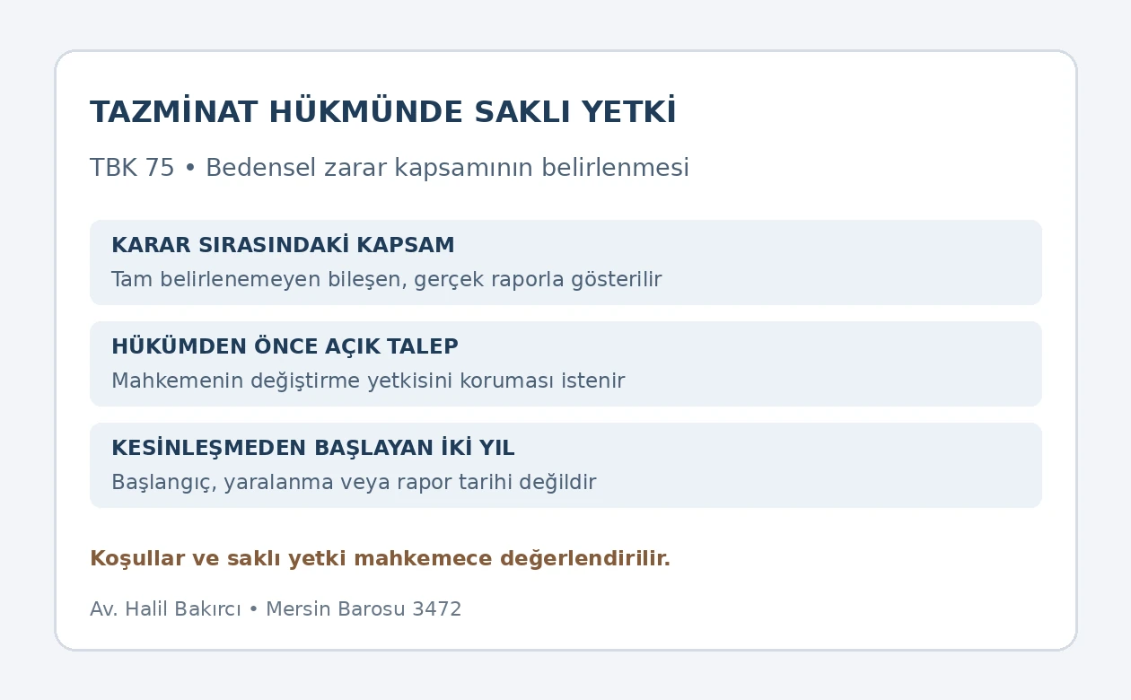 TBK 75 talebinde tıbbi belirsizlik, hükümde saklı yetki ve kesinleşmeden başlayan iki yıllık dönem