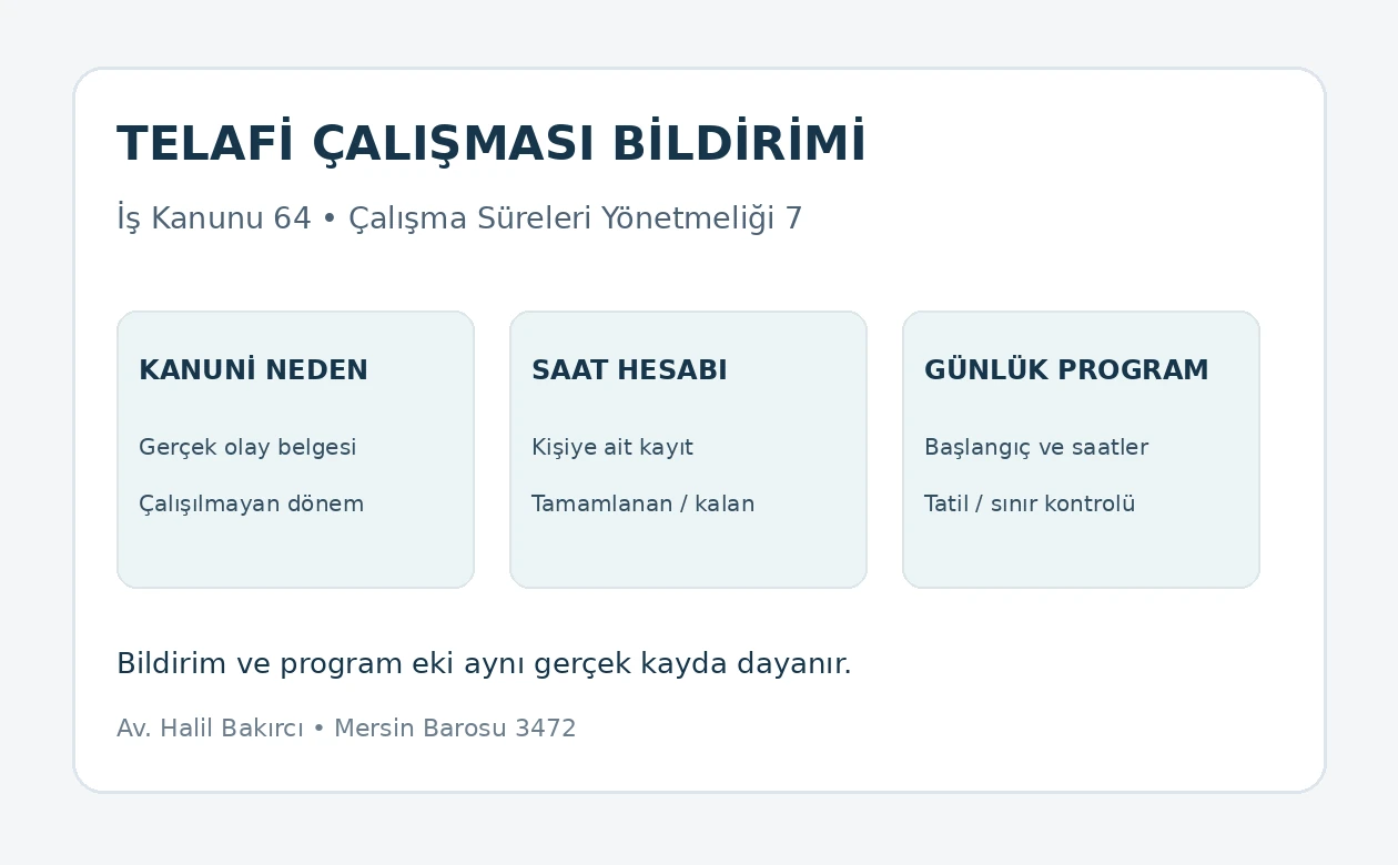 Telafi çalışması bildiriminde kanuni neden, geçmiş süre ve günlük program bağlantısı