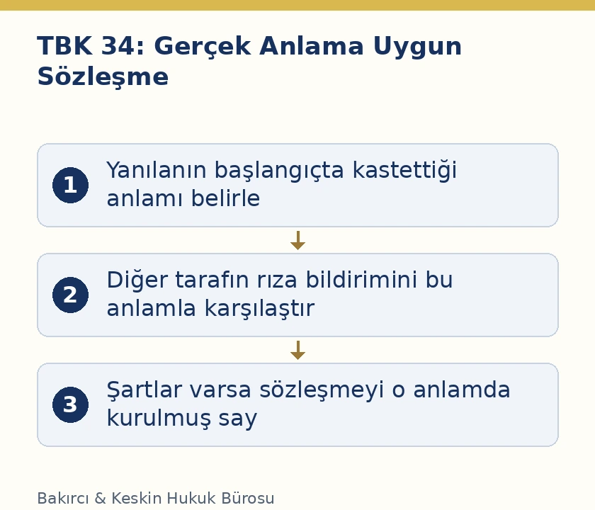 TBK 34 yanılanın kastettiği anlama rıza ve s&ouml;zleşmenin bu anlamda kurulmuş sayılması